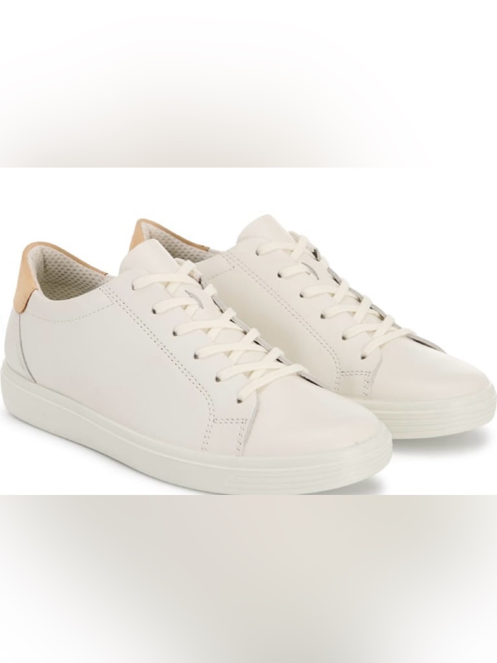 Ecco Women's White Leather Low-Top Sneakers With Tan Heel Accent